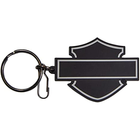 004521R Harley-Davidson PVC Key Chain Silhouette Bar & Shield Black and Gray