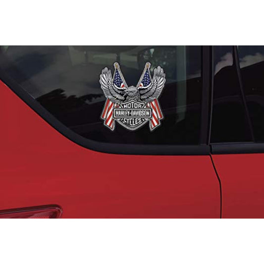 Harley Davidson Bar & Shield Logo With American US Flag Chrome Eagle Decal