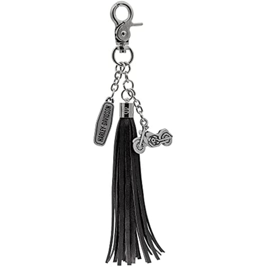 Harley-Davidson Black Tassle with Two Charms, Bar & Shield Key Chain Zipper Pull