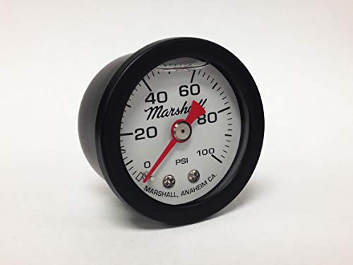 Marshall Gauge 0-100  PSI Fuel Oil Gas Pressure White Black Casing 1.5" Liquid