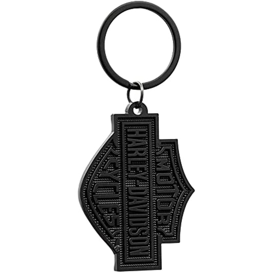 Harley-Davidson Bar and Shield Knurled Black Background Metal Key Chain 4536