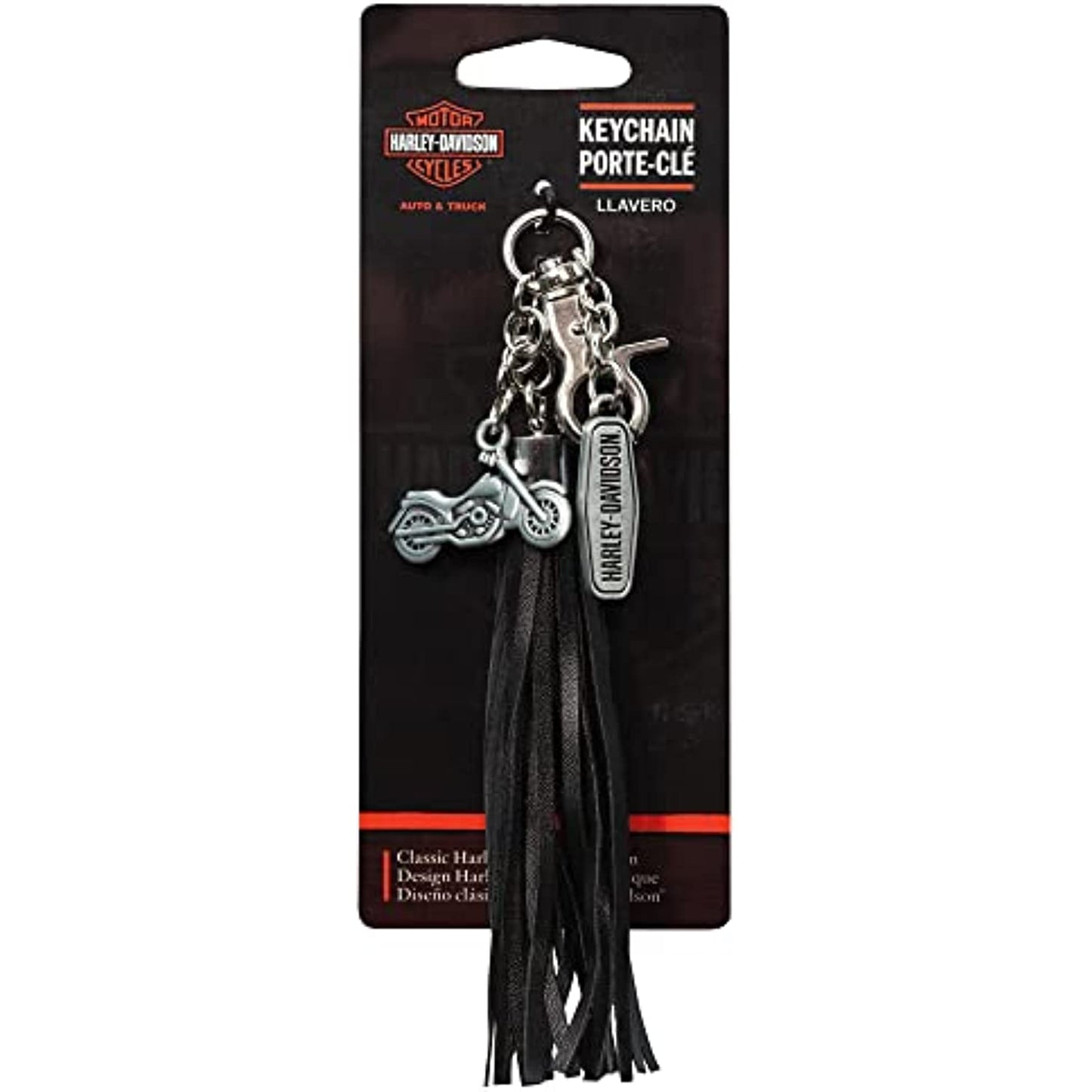 Harley-Davidson Black Tassle with Two Charms, Bar & Shield Key Chain Zipper Pull