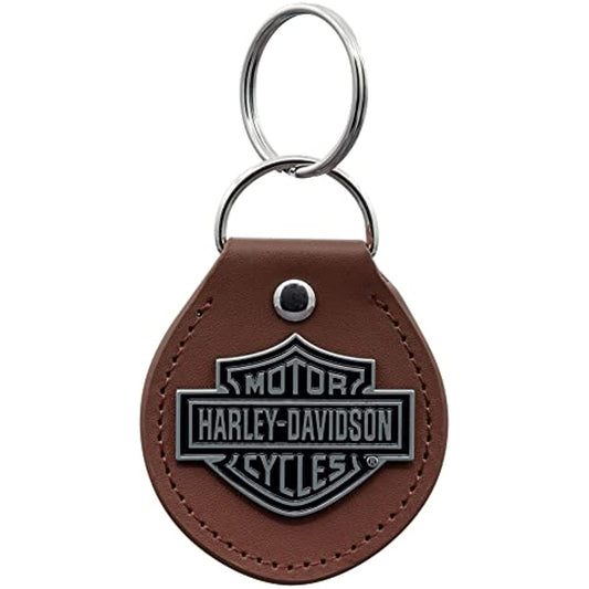 Harley-Davidson Bar & Shield Metal on Tan Brown Vinyl FOB Style Key Chain 4547