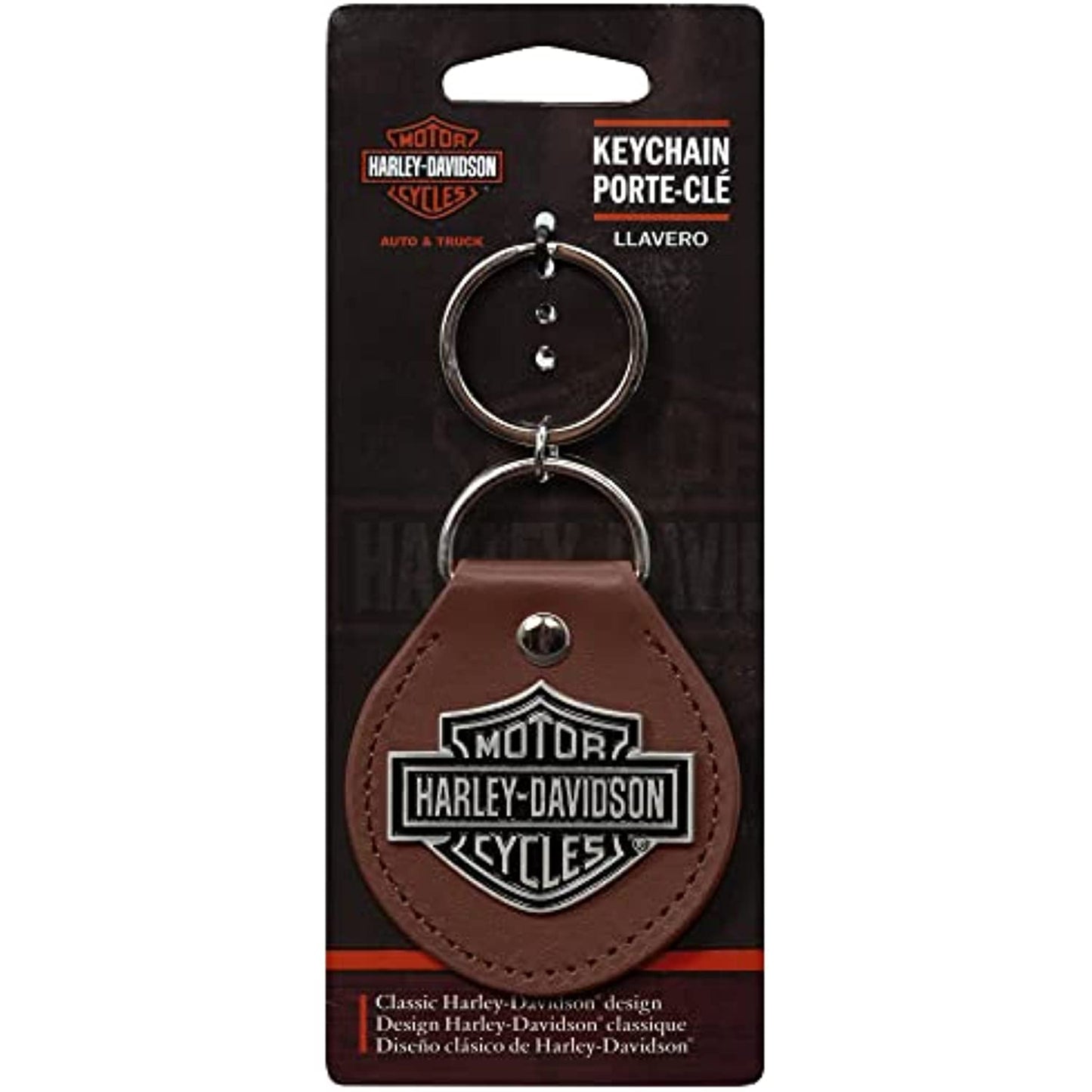 Harley-Davidson Bar & Shield Metal on Tan Brown Vinyl FOB Style Key Chain 4547