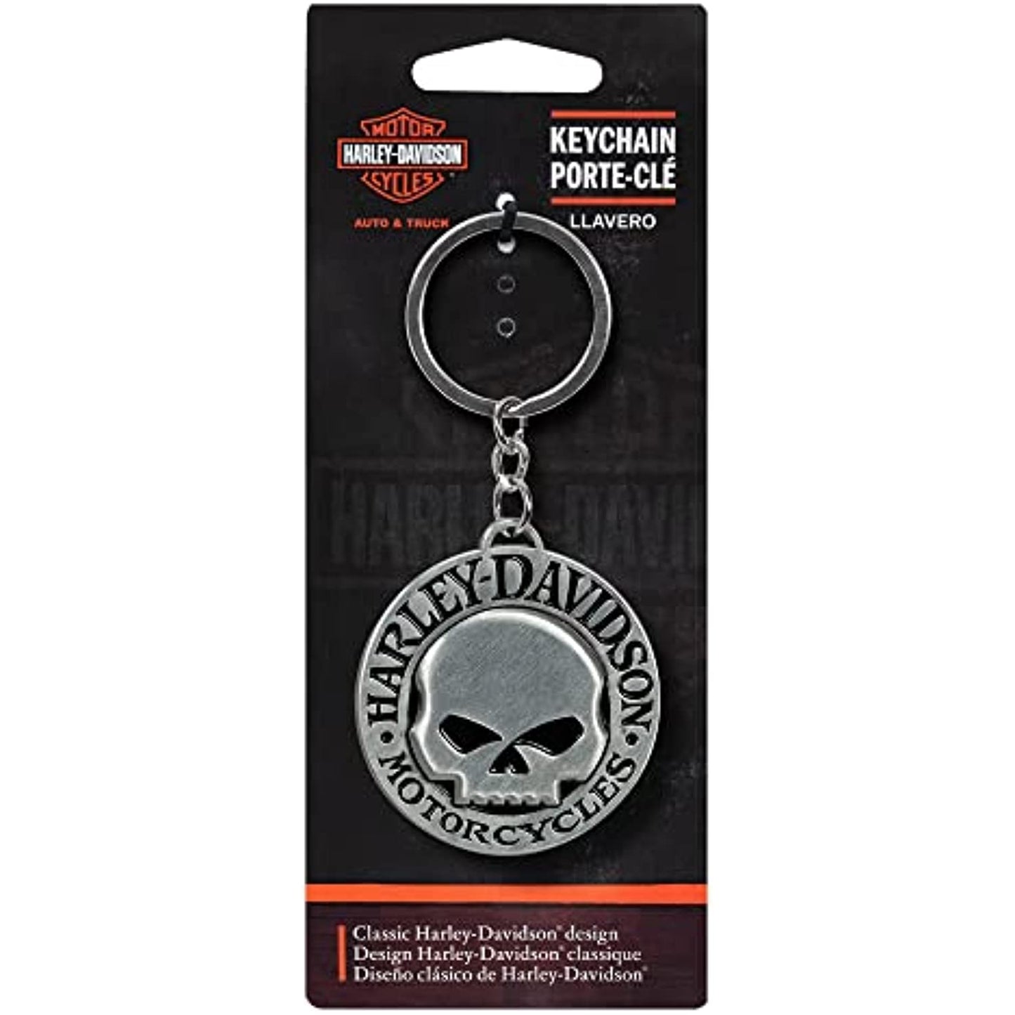 Harley-Davidson Willie G Domed Skull Brusched Metal Finish Key Chain 2" Diameter