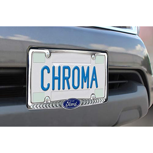 Ford Chrome Reversible Metal License Plate Frame Blue Ford Oval 42567