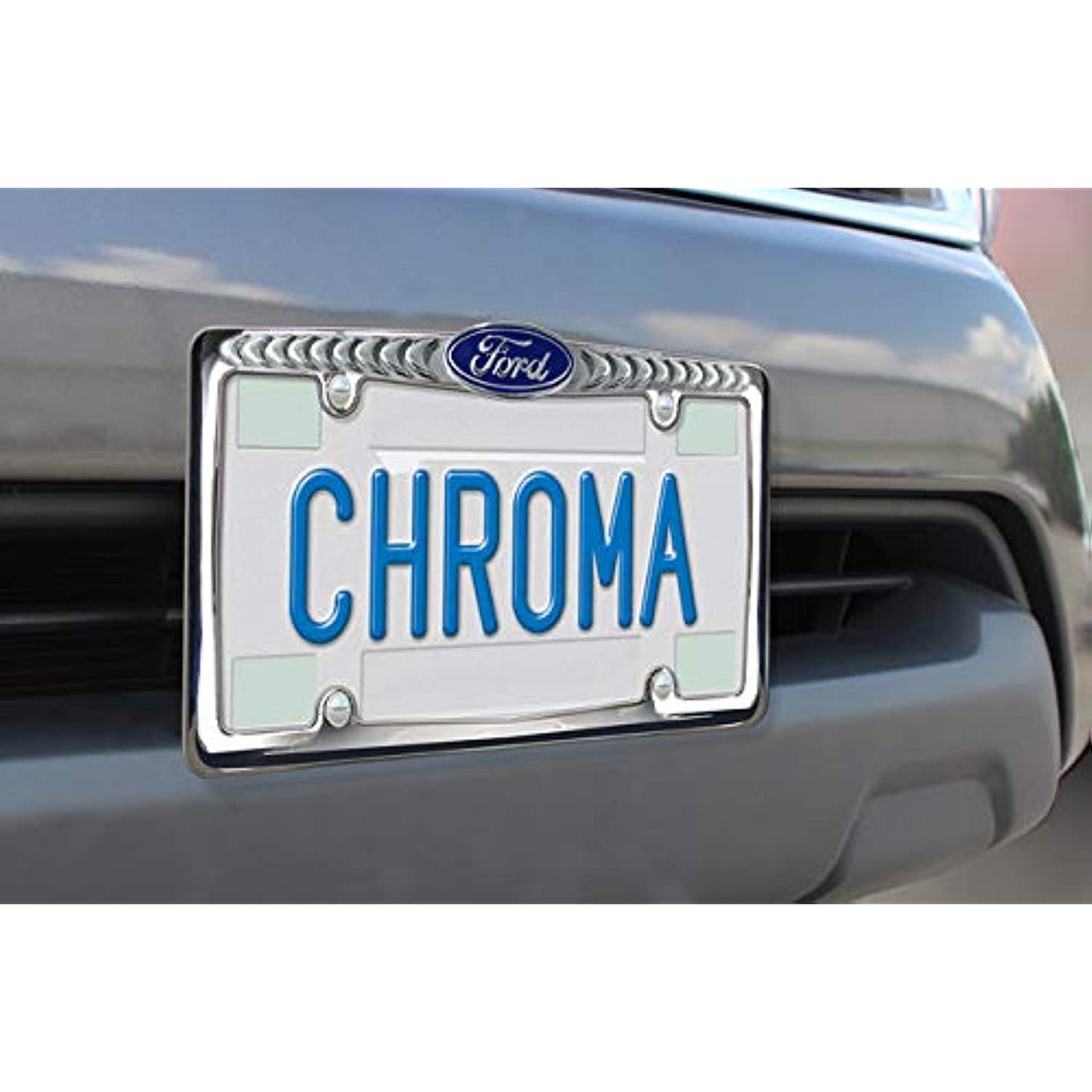 Ford Chrome Reversible Metal License Plate Frame Blue Ford Oval 42567