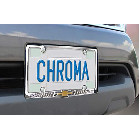 Chevrolet Chevy License Metal Plate Frame Reversible Bowtie Logo Chrome 42568