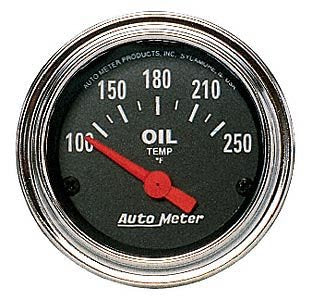 Auto Meter 2542 Traditional Chrome Electric Oil Temp Gauge 100-250 F, 2 1/16"