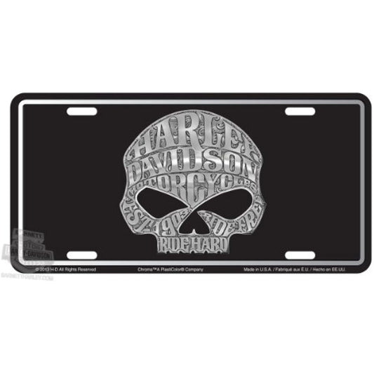 Harley Davidson Willie G Skull Embossed Silver Black Aluminum License Plate Tag