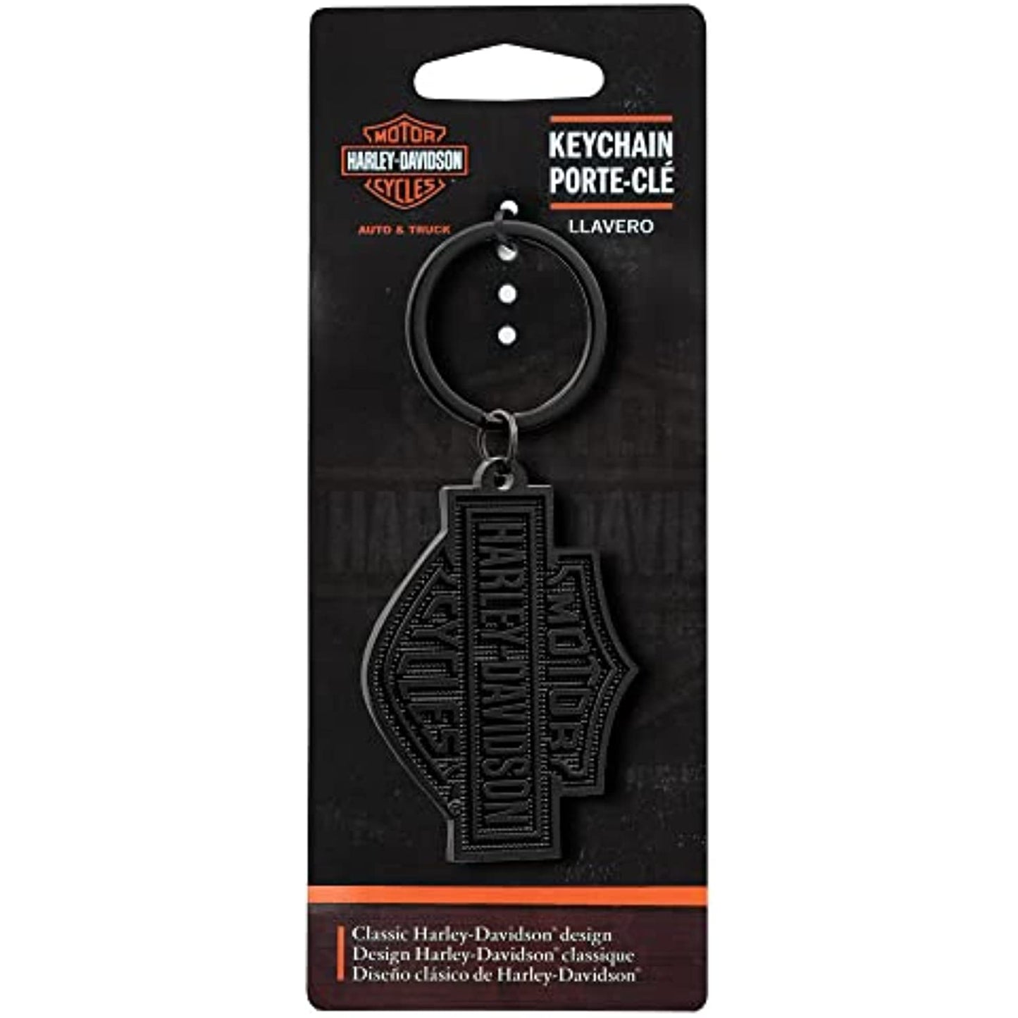 Harley-Davidson Bar and Shield Knurled Black Background Metal Key Chain 4536