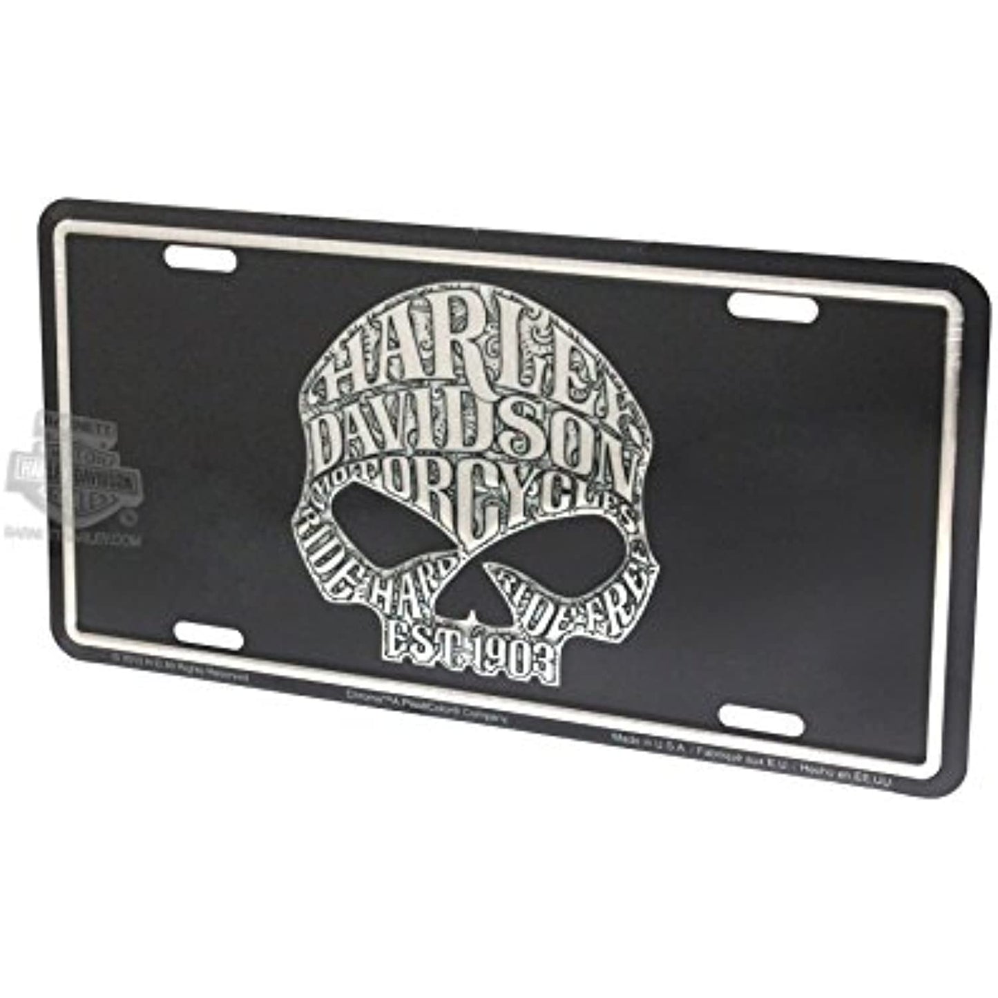 Harley Davidson Willie G Skull Embossed Silver Black Aluminum License Plate Tag