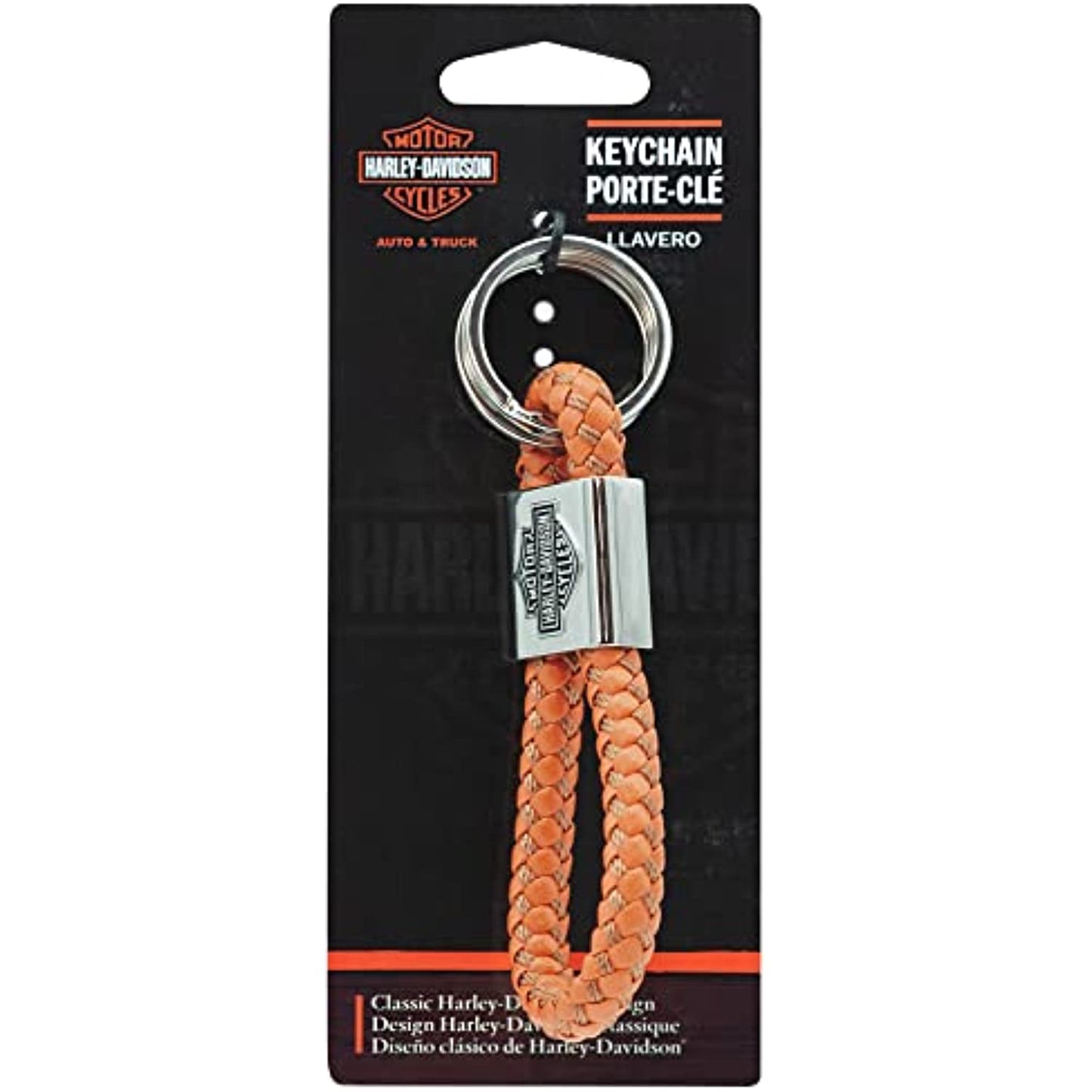 Harley-Davidson Classic Bar & Shield Orange Vinyl Braided Rope Key Chain 4544