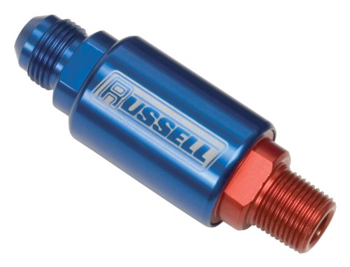 Russell 650190 Competition Fuel Filter -6 AN Male Inlet 3/8" NPT Outlet Red Blue