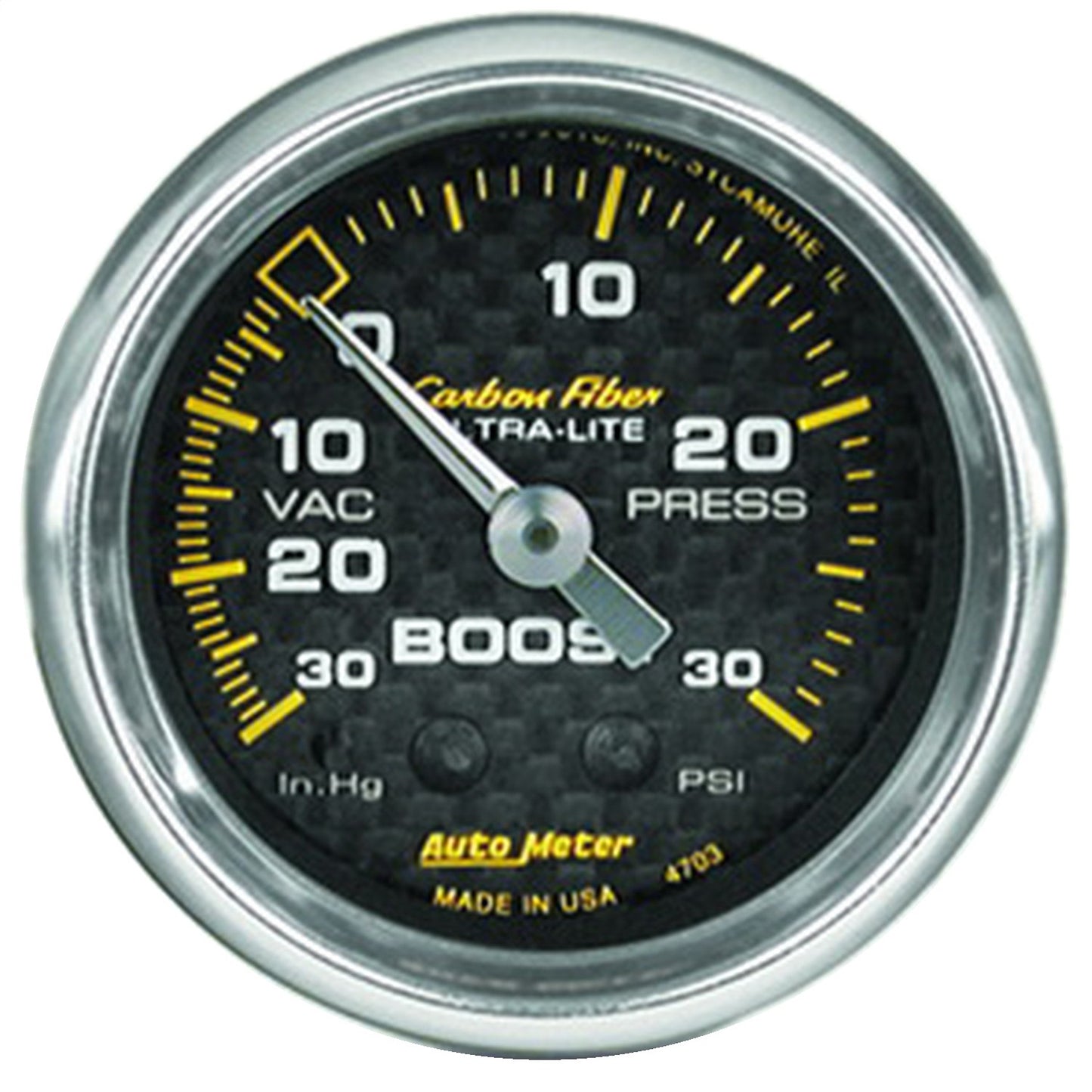 Auto Meter 4703 Carbon Fiber Mechanical Boost Vacuum Gauge 30 IN HG / 20 psi