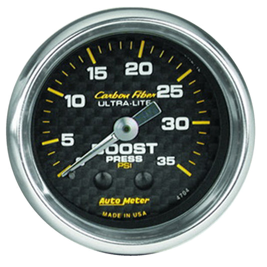 Auto Meter 4704 Carbon Fiber Mechanical Boost Gauge 0-35 psi 2 1/6" 52m