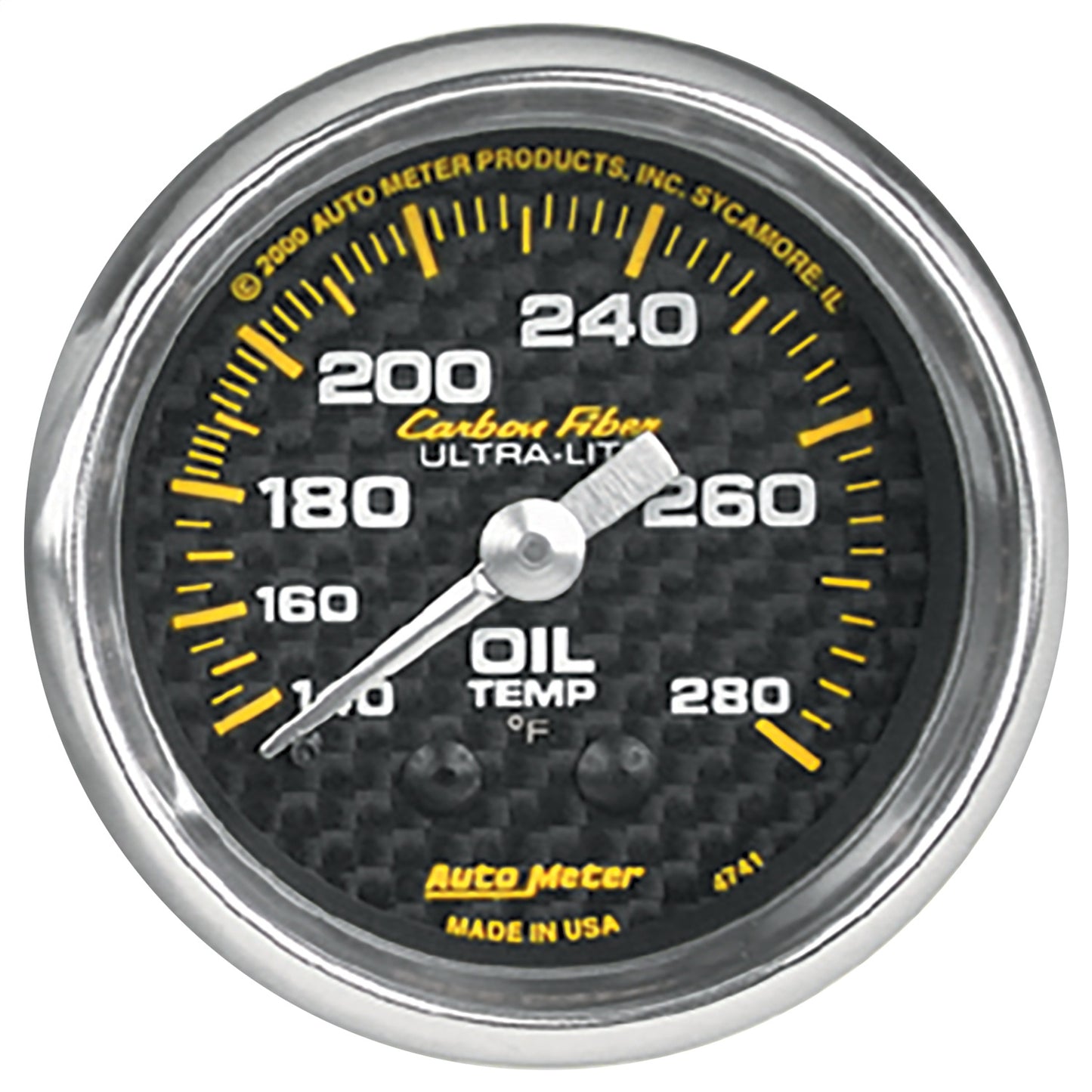 Auto Meter 4741 Carbon Fiber Mechanical Oil Temperature Gauge 140-280 F 2-1/16"