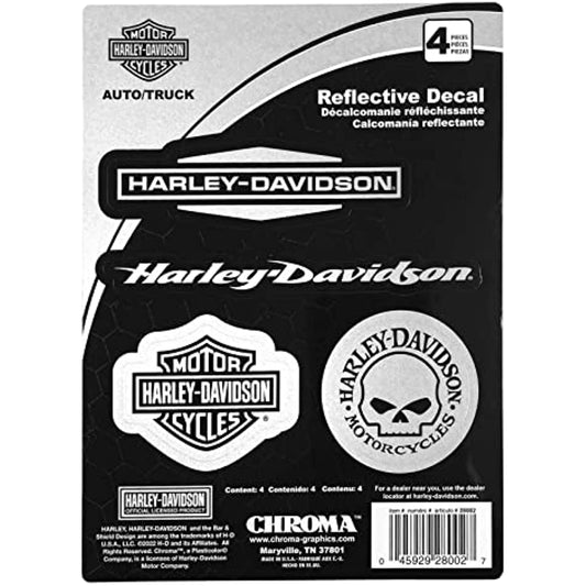 28002 Harley-Davidson Script Skull Logo Bar & Shield Reflective Silver Decal Kit