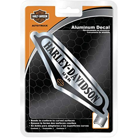 Harley-Davidson Debossed V-Tank Aluminum Decal Silver Black 5.75" x 1.75"