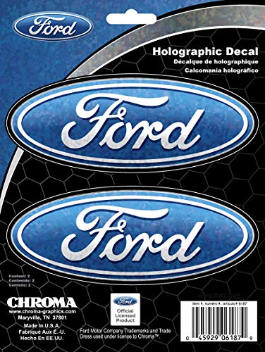 Chroma 6187 Ford Oval Blue 2 pcs Holographic Decal Sticker Size 2" x 5 1/2"