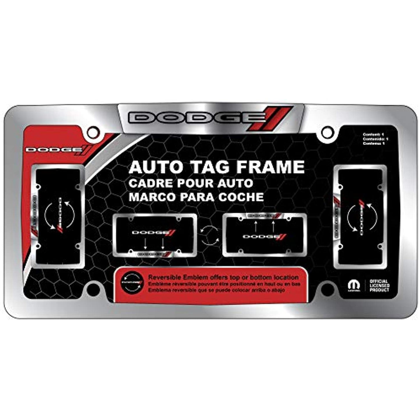 Dodge Chrome Reversible Metal License Plate Frame Challenger Charger Hemi RT