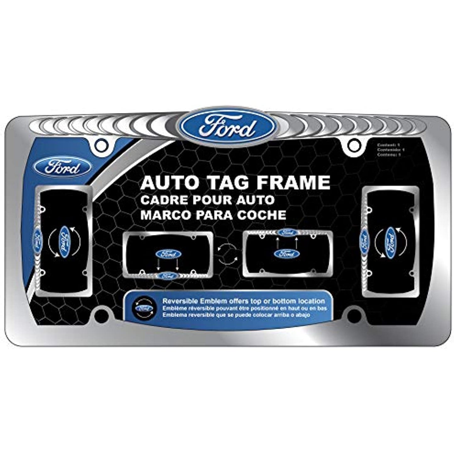 Ford Chrome Reversible Metal License Plate Frame Blue Ford Oval 42567