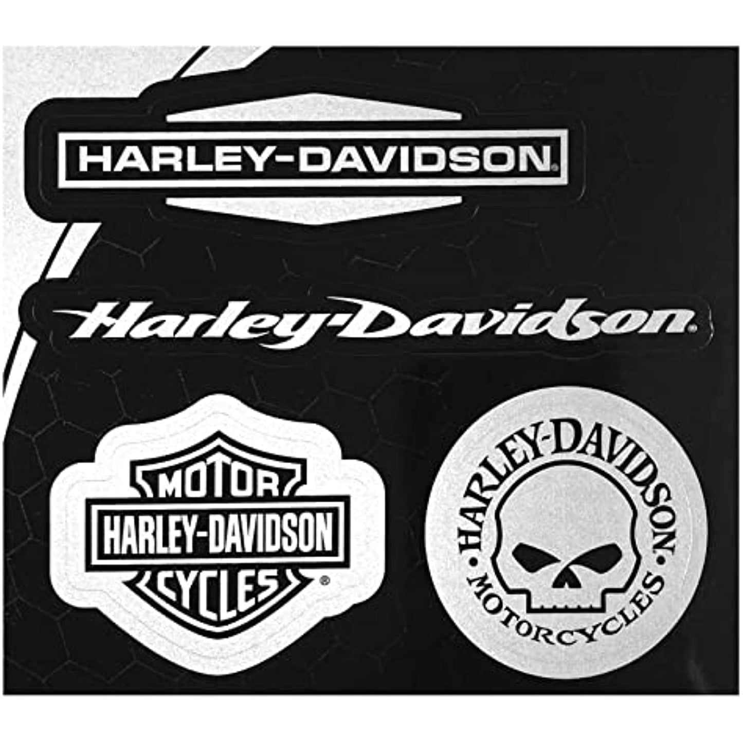 28002 Harley-Davidson Script Skull Logo Bar & Shield Reflective Silver Decal Kit