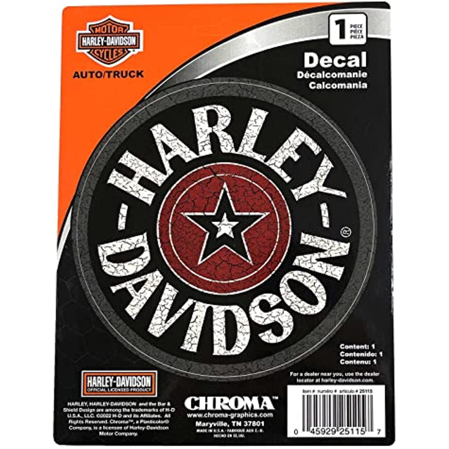 CG25115 Harley-Davidson Aged Vintage Star Badge 5 1/4" Round Decal