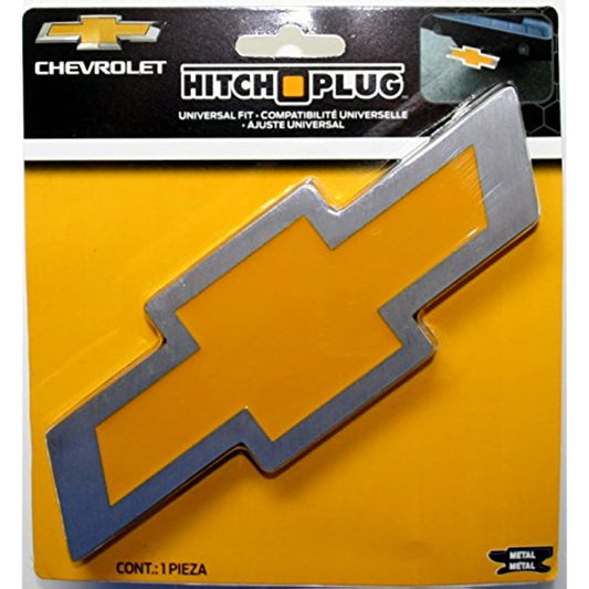 Chevy Bowtie Style Brushed Aluminum & Yellow Hitch Plug Receiver Plug  00220