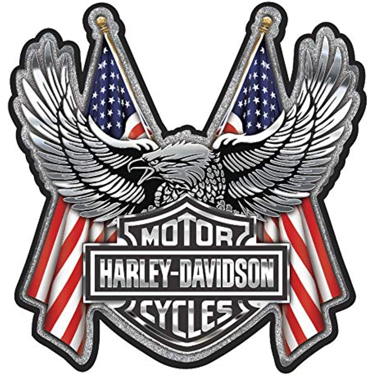 Harley Davidson Bar & Shield Logo With American US Flag Chrome Eagle Decal