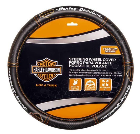 Harley-Davidson Deluxe Bar Shield Steering Wheel Cover Contrast Stitching, Black