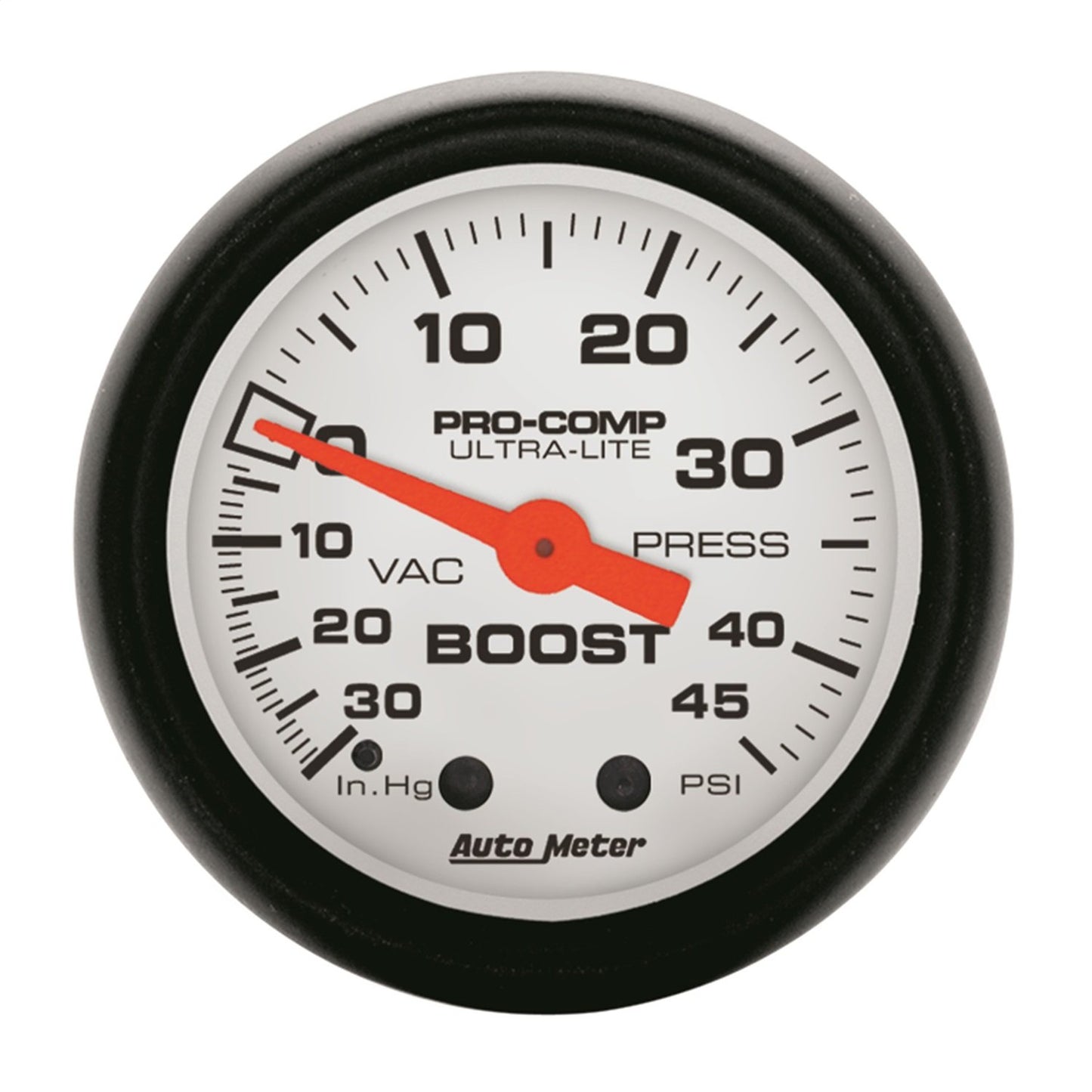 Auto Meter 5708 Phantom Mechanical Boost Vacuum Gauge 30 in Hg / 45 psi, 2 1/16"