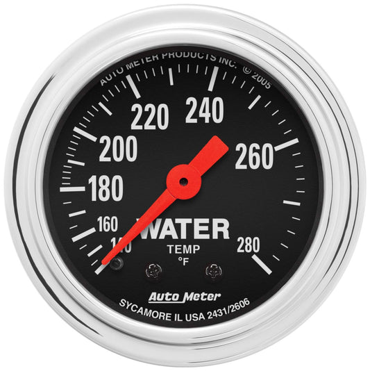 Auto Meter 2431 Traditional Chrome Mechanical Water Temp Gauge 140-280 F 2 1/16"
