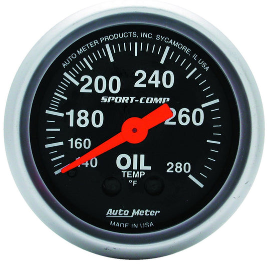 Auto Meter 3341 Sport-Comp Mechanical Oil Temperature Gauge 140-280 F, 2 1/16"