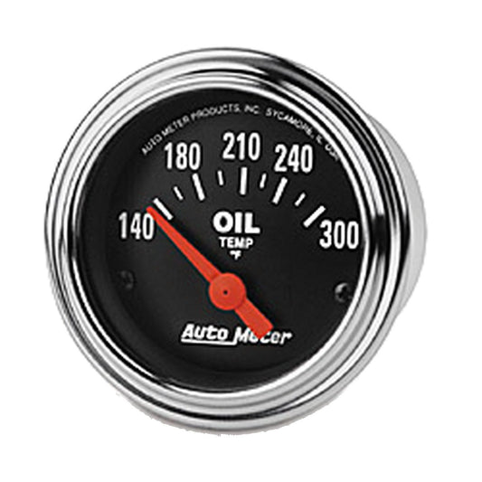 Auto Meter 2543 Traditional Chrome Electric Oil Temp Gauge 140-300 F, 2 1/16"