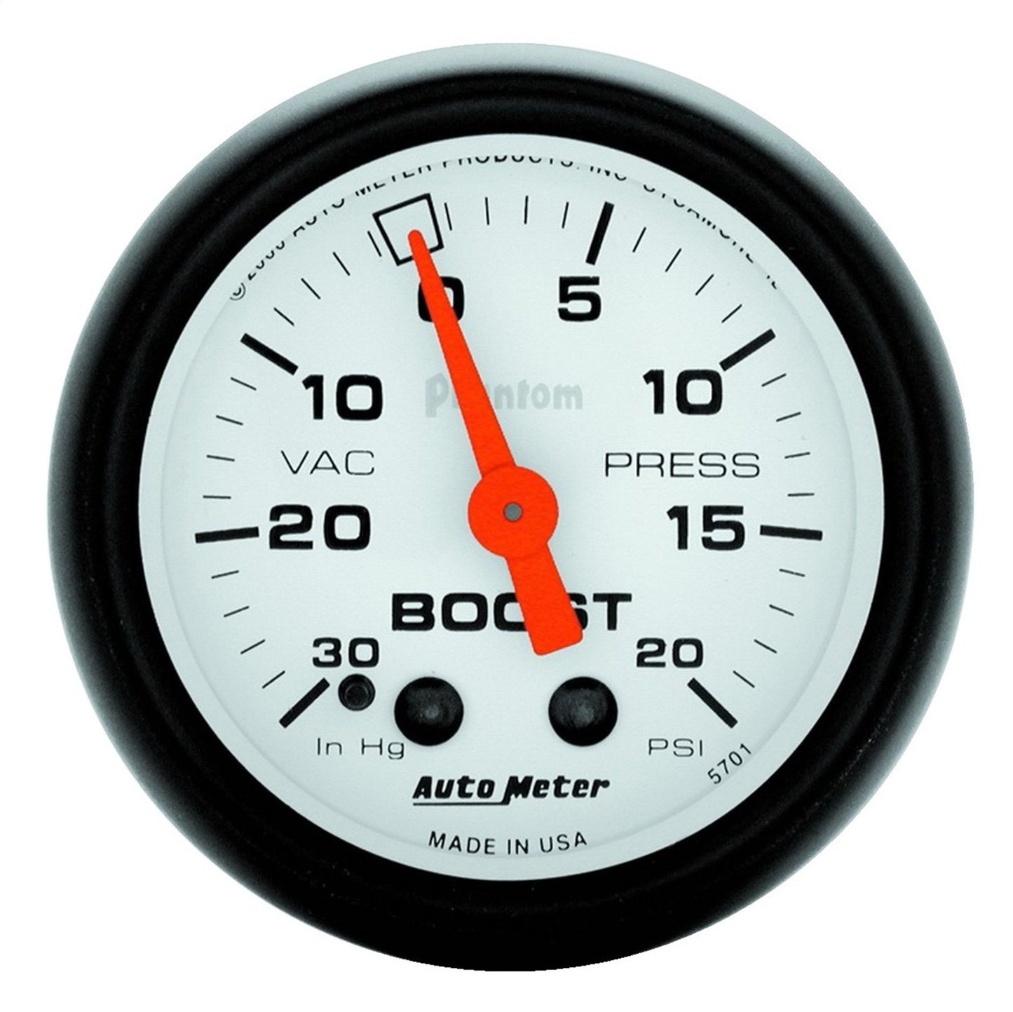 Auto Meter 5701 Phantom Mechanical Boost Vacuum Gauge 30 inHg / 20 psi , 2 1/16"