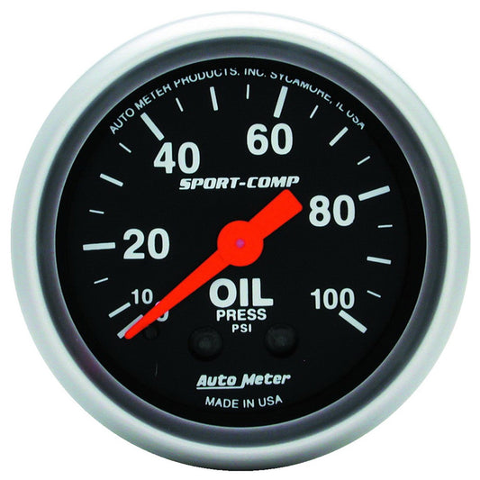 Auto Meter 3321 Sport-Comp Mechanical Oil Pressure Gauge 0-100 psi, 2 1/16"