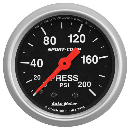 Auto Meter 3334 Gauge, Pressure, 2 1/16", 0- 200Psi, Mechanical, Sport-Comp