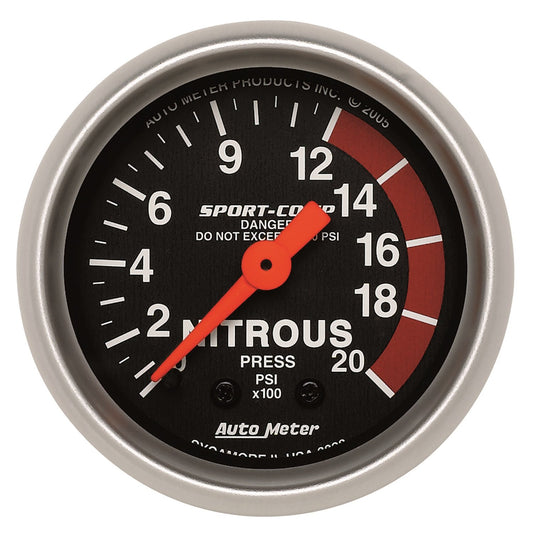 Auto Meter 3328 Sport-Comp Mechanical Nitrous Pressure Gauge 0-2000 psi, 2 1/16"