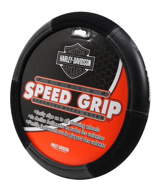 Harley Davidson Speed Grip Black Steering Wheel Cover Gray Bar & Shield Logo