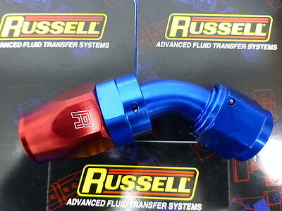 Russell 610100 Full Flow Swivel Hose End Fitting 45 degree AN8 -8 # 8 Red Blue