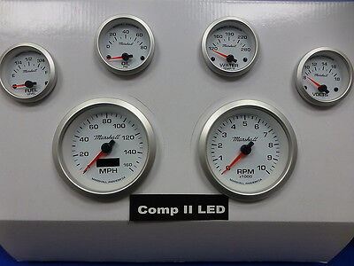 Marshall 6 Gauge Set Comp 2 LED Electric Speedo White Dial Alu Bezel Sport Comp