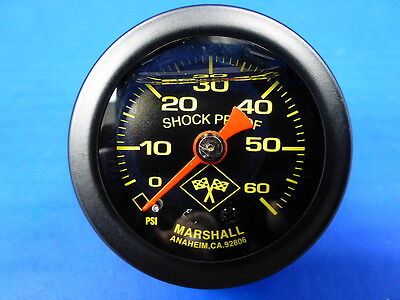 Marshall Gauge 0-60 psi Fuel Pressure Oil Pressure 1.5" Midnight Black Liquid