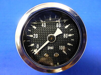 Marshall Gauge 0-100 psi Fuel Pressure Oil Pressur 1.5" Carbon Fiber Face Liquid