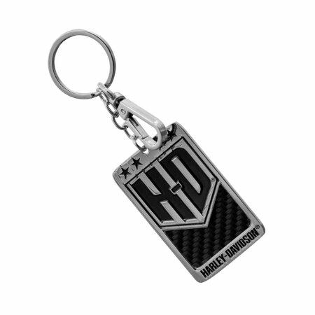 Harley-Davidson Double Sided American Flag Carbon Fiber Metal Key Chain Chrome