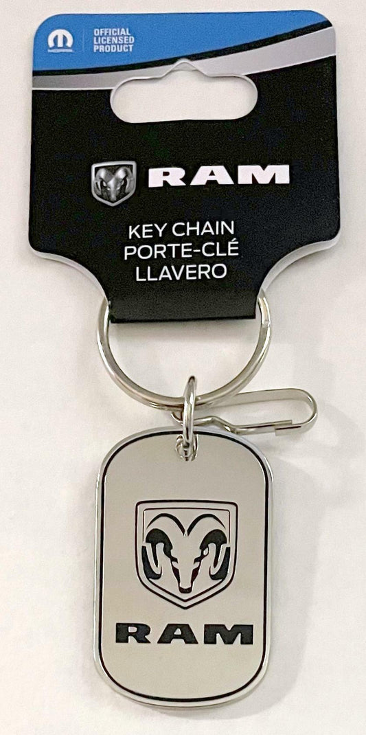 Dodge Ram Logo Dog Tag Metal Keychain Chrome & Black Logo