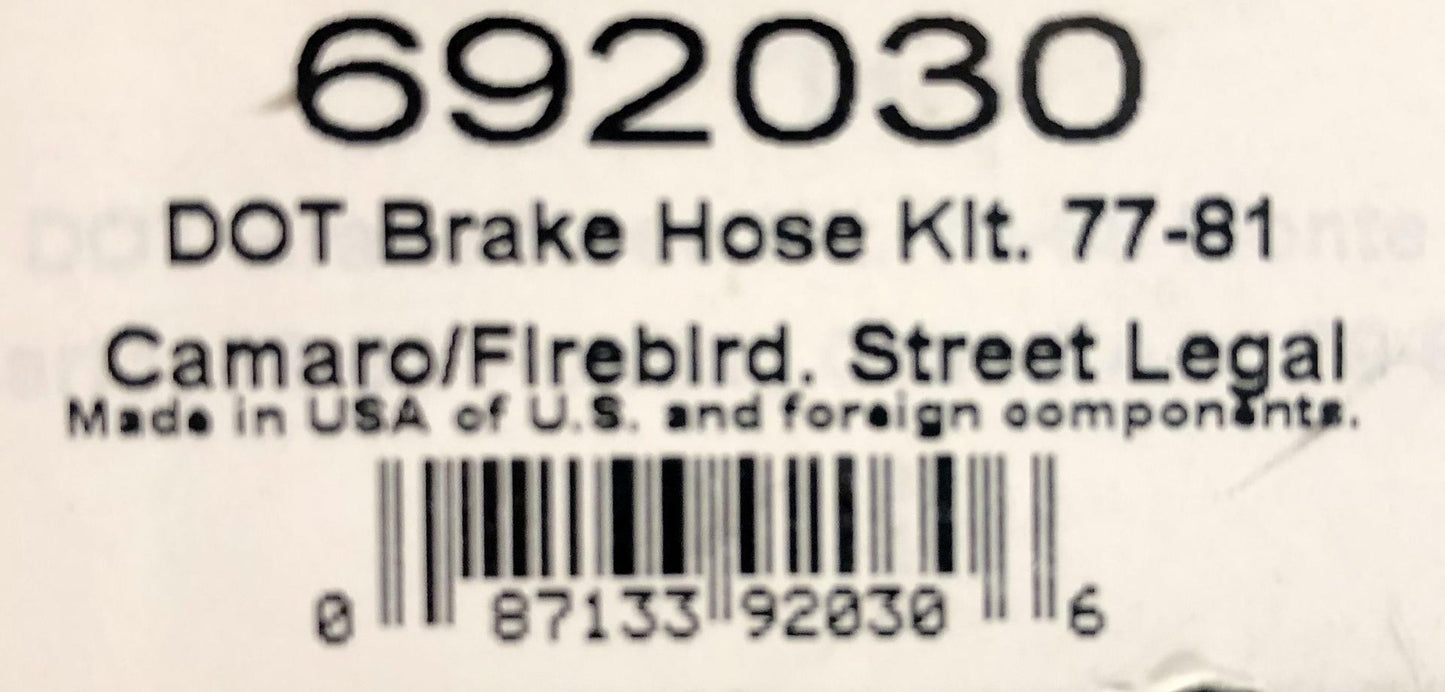 Russell 692030 Stainless Steel Brake Hose Line Kit Camaro Firebird 1977-81