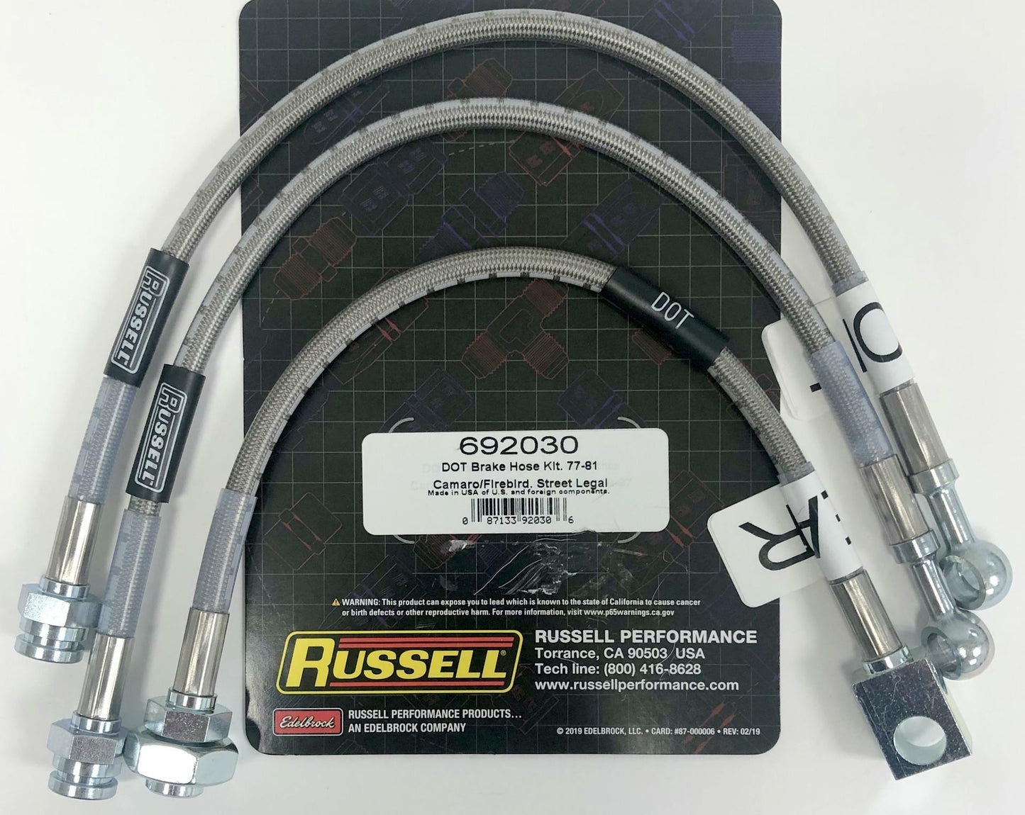 Russell 692030 Stainless Steel Brake Hose Line Kit Camaro Firebird 1977-81