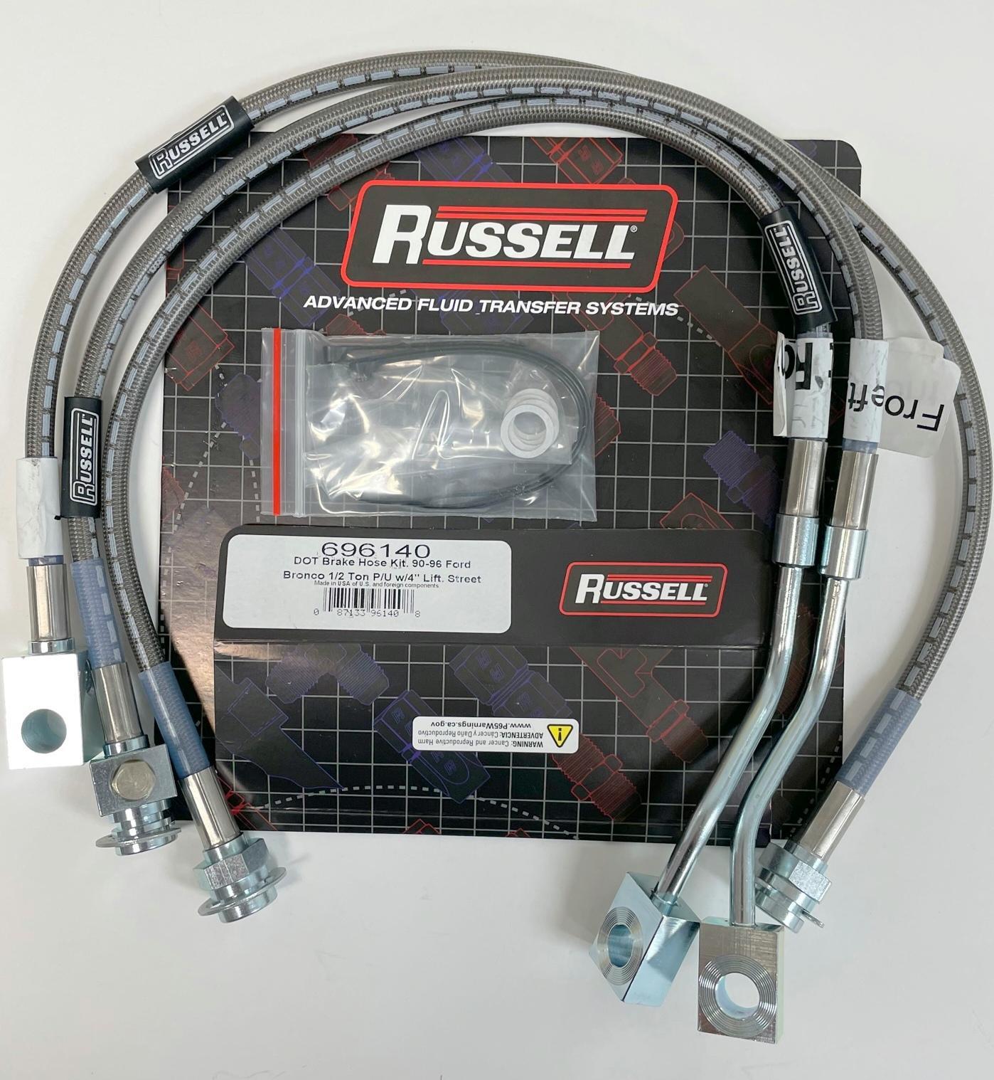 Russell Stainless Brake Line Kit Ford Bronco 1/2 Ton F150 1990-96 4WD, 4" Lift