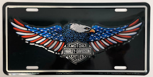 Harley Davidson American Flag Patriotic Eagle Embossed License Plate Tag